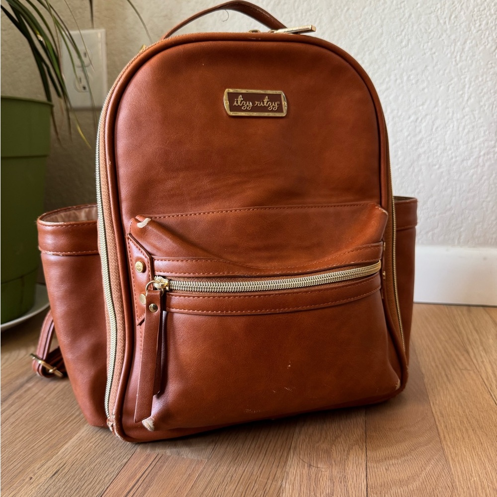 Itzy Ritzy Mini Leather Diaper bag in cognac